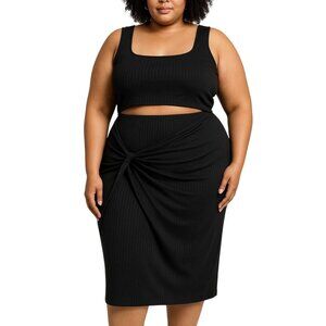 Derek Heart Womens Black Ribbed Cutout Knot Dress Size XL